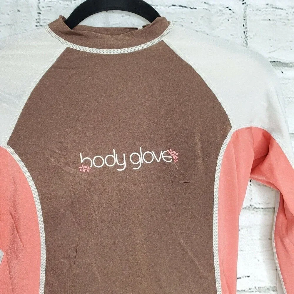 Body Glove Youth Medium Long Sleeve Rash Guard UV Protection Swimwear white pink